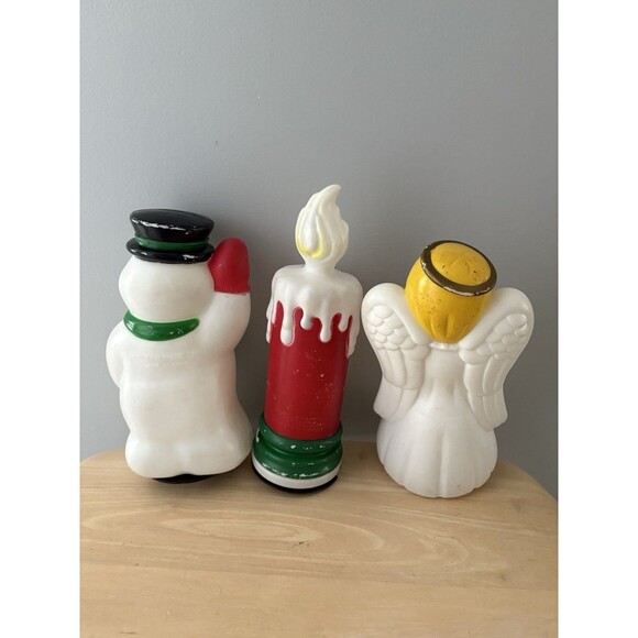 Vintage Empire Blow Mold Lot Christmas Path Light Toppers Candle Snowman Angel - Picture 6 of 13